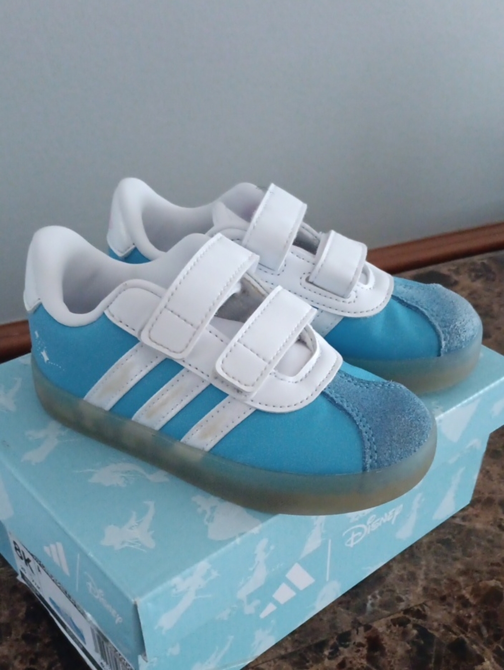 adidas Kids Teal and White Double-Strap Sneakers